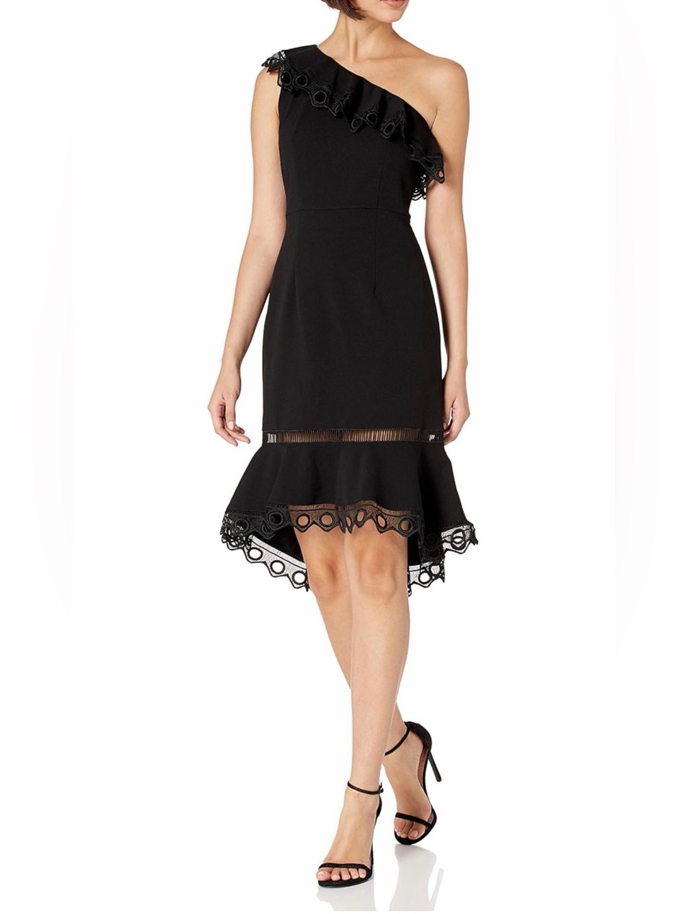 Nanette Lepore Sleeveless One Shoulder Knit Dress With high-Low Flounce Hem